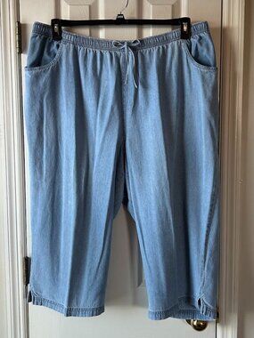 KIM ROGERS‎ 3X Cropped Short Pants Soft Chambray Denim w/ Elastic & Pockets Blue